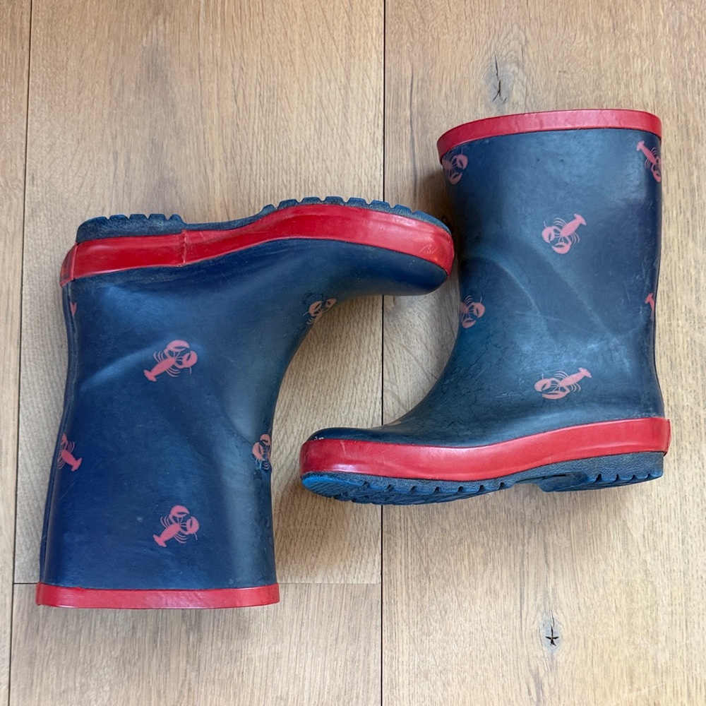 Hartstrings Kids Navy and Red Lobster Rain Boots, size 12